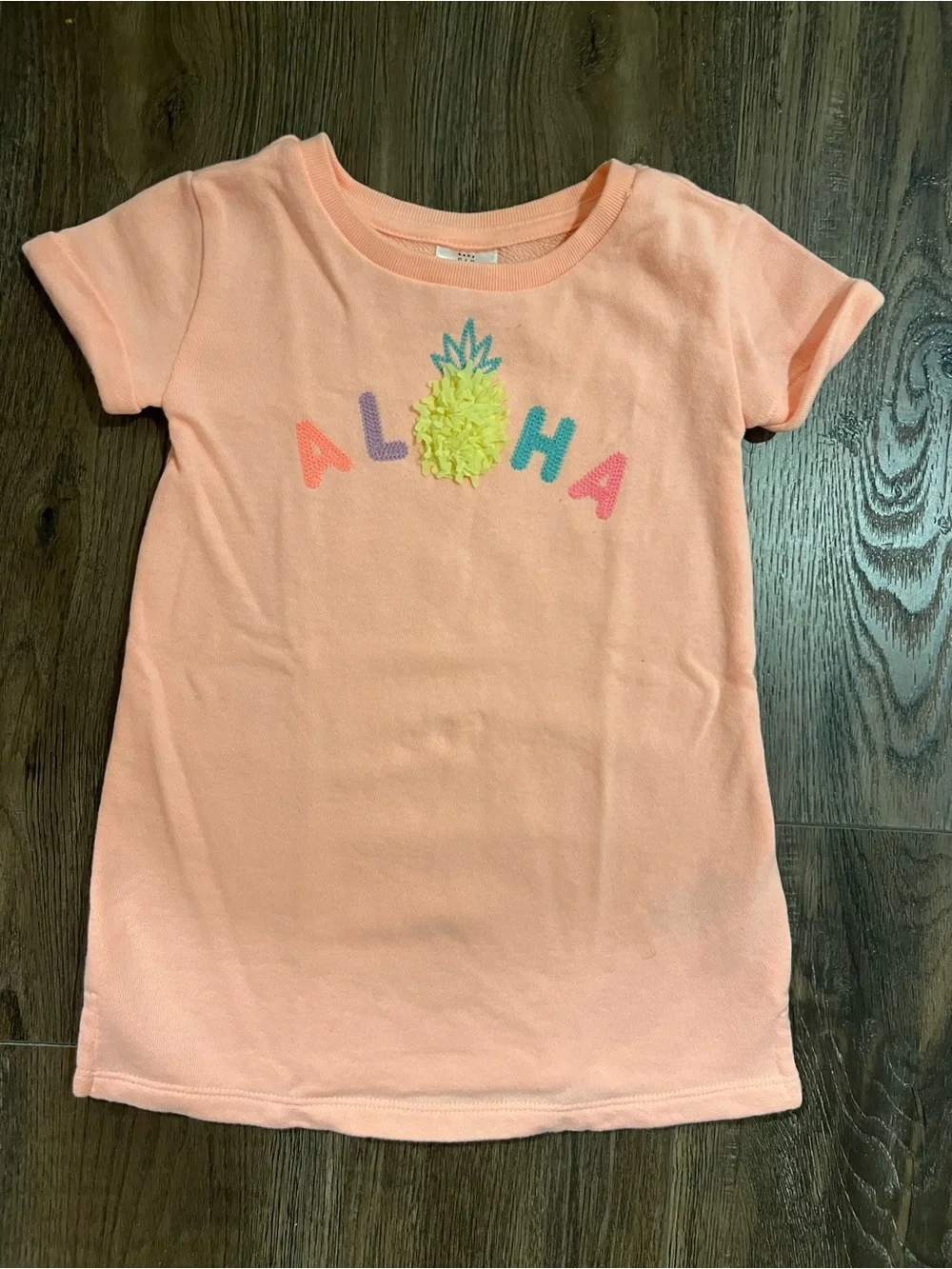 Kids Peach 'Aloha' Pineapple Sweatshirt Dress